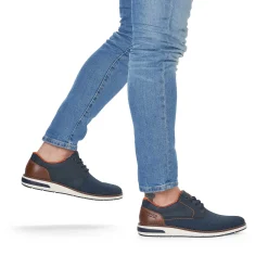 Rieker Men'S Lace-Up Shoes Navy Blue-Orange
