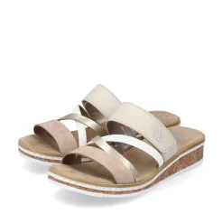 Rieker Women'S Mules Beige-Metallic-Rose