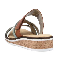 Rieker Women'S Mules Olive Green-Brown-White