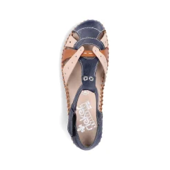 Rieker Women'S Strappy Sandals Navy Blue-Beige
