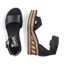 Rieker Women'S Wedge Sandals Glossy Black
