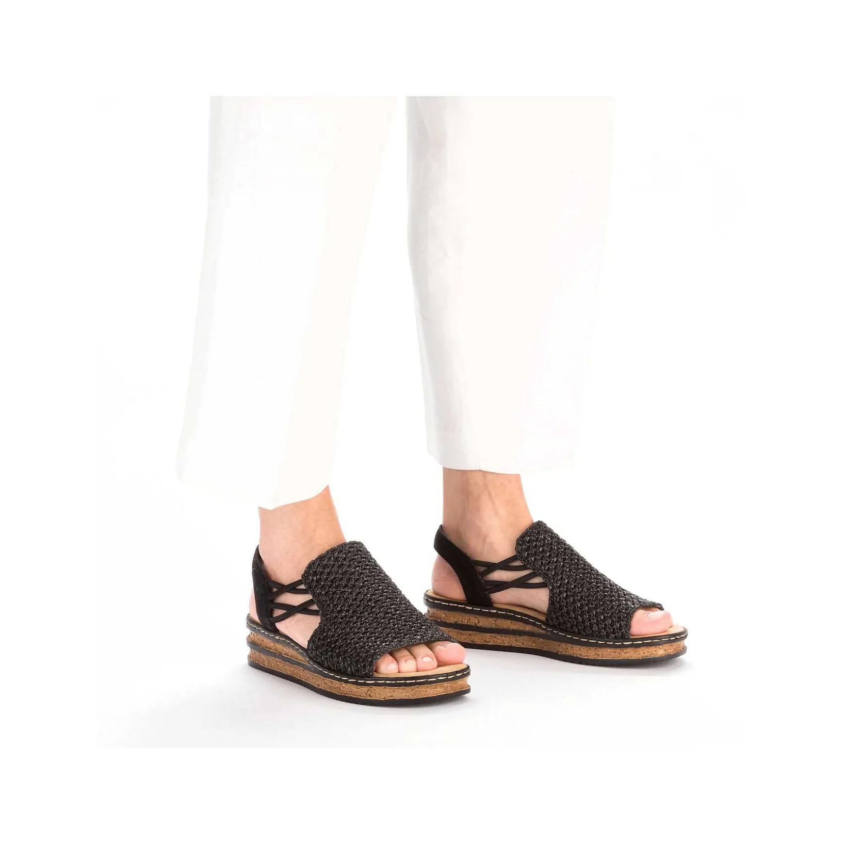 Rieker Women'S Wedge Sandals Asphalt Black