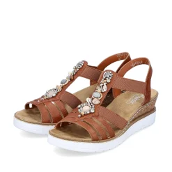 Rieker Women'S Wedge Sandals Caramel Brown-Pure White