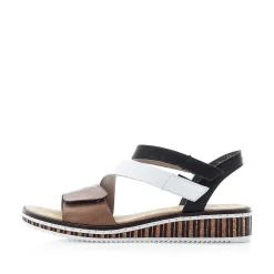 Rieker Women'S Wedge Sandals Nougat Brown-Black-White