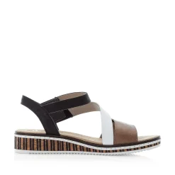 Rieker Women'S Wedge Sandals Nougat Brown-Black-White